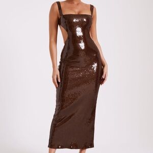 Meshki Sequin Cut Out Maxi Dress - Chocolate
